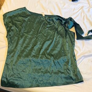 Green Satin One-Shoulder Top